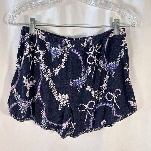 Soma Sleep Shorts Women's Medium Blue Purple Floral Pull on Pockets Fading - Picture 6 of 6